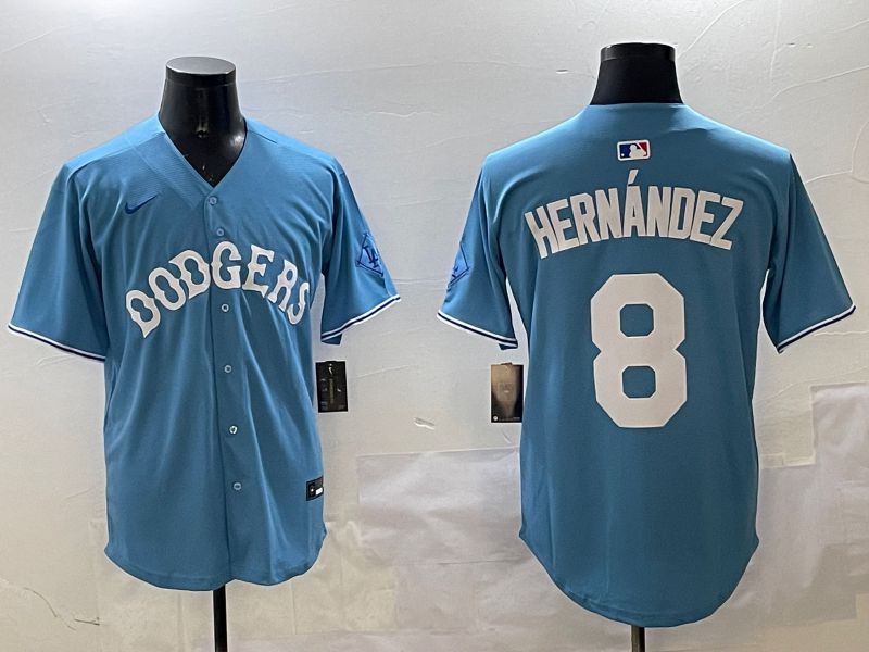 Men Los Angeles Dodgers #8 Hernandez Light Blue Throwback Game 2025 Nike MLB Jersey style 1->los angeles dodgers->MLB Jersey